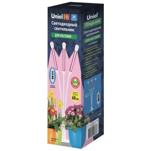ULT-P33-18W-SPLE-TM-60 IP40 WHITE TRIPLE Светильник для растений светодиодный с таймером, на прищепке, Спектр для фотосинтеза, TM Uniel - фото 14