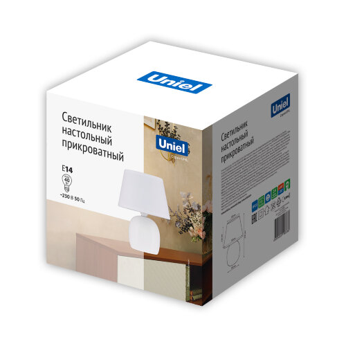 UML-B304 E14 WHITE Светильник настольный декоративный под лампу Е14, 40W, Механический выключатель, Белый - фото 3