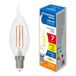 LED-CW35-7W-3000K-E14-CL-SLF Лампа светодиодная, Форма свеча на ветру, прозрачная, Теплый белый свет 3000К
