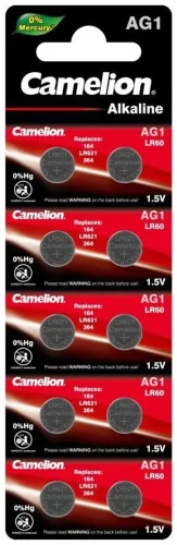 Элемент питания алкалиновый 'таблетка' LR621/364A/164/G 1 Mercury Free AG1-BP0%Hg для часов BL-10 (блист.10шт) Camelion 12809 - фото 2