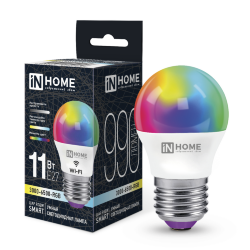 Лампа светодиодная LED-ШАР-RGBW-SMART 11Вт 230В Wi-Fi Е27 RGB-3000-6500К 990Лм IN HOME