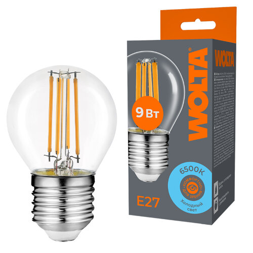 Светодиодная лампа WOLTA FILAMENT WF-G45-9W6KE27 9Вт 6500K Е27 - фото 1.