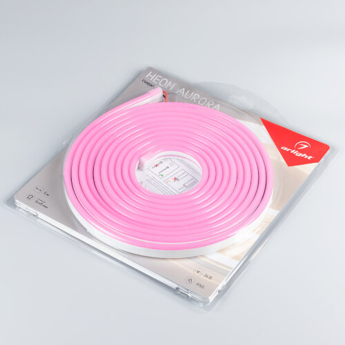 Светодиодная лента герметичная AURORA-PS-A120-16x8mm 24V Pink (10 W/m, IP65, 2835, 5m) (Arlight, Силикон) - фото 2