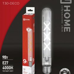 Лампа светодиодная LED-T30-deco 9Вт 230В Е27 4000К 1140Лм 225мм прозрачная IN HOME