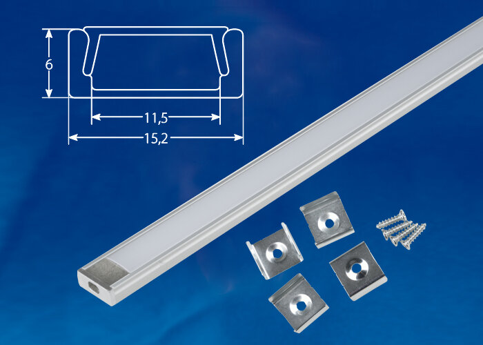 UFE-K02 SILVER/FROZEN 200 POLYBAG Накладной алюминиевый профиль с матовым рассеивателем, 200 см. 2 заглушки+4 крепежа в/к.. ТМ Uniel - фото