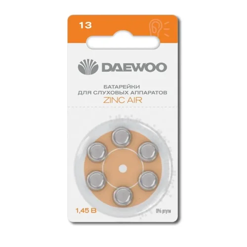 Элемент питания воздушно-цинковый ZA13/PR48 1.45В BL-6 (блист.6шт) для слуховых аппаратов DAEWOO 5060371 - фото