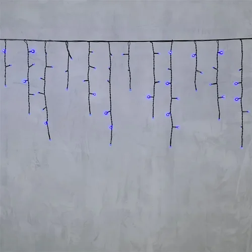 Гирлянда Бахрома 4,9 x 0,5 м Синяя 220В, 240 LED, Провод Черный ПВХ, IP54. Фото 6.