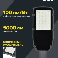 Светильник светодиодный ДКУ 1002-50Д 5000К IP65 уличный консольный сер. IEK LDKU0-1002-050-5000-K03