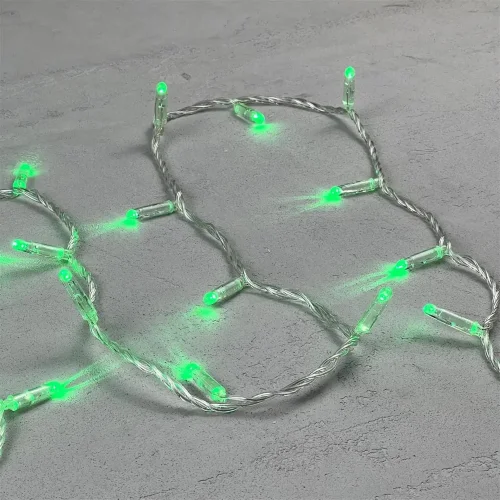 Гирлянда Нить с Колпачком 10м Зеленая 220В, 100 LED, Провод Прозрачный ПВХ, IP65. Фото 3.