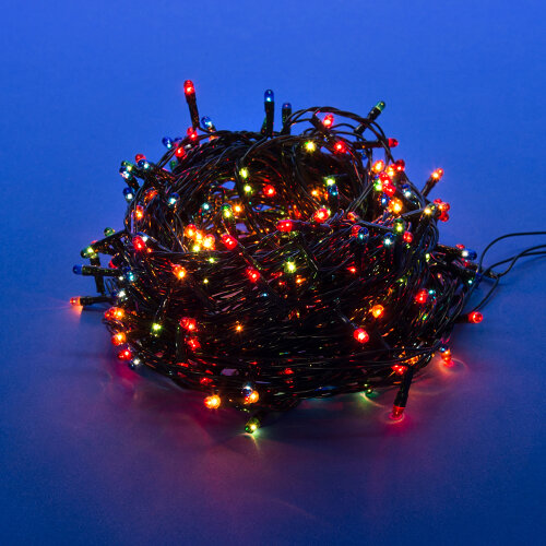 UDL-S1500-300/DGA MULTI IP20 MINI Гирлянда с контроллером, 15м, 300 миниламп накаливания, Разноцветный свет, Провод зеленый. - фото