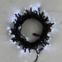 Гирлянда Нить с Колпачком 10м Белая 24В, 100 LED, Провод Черный ПВХ, IP65