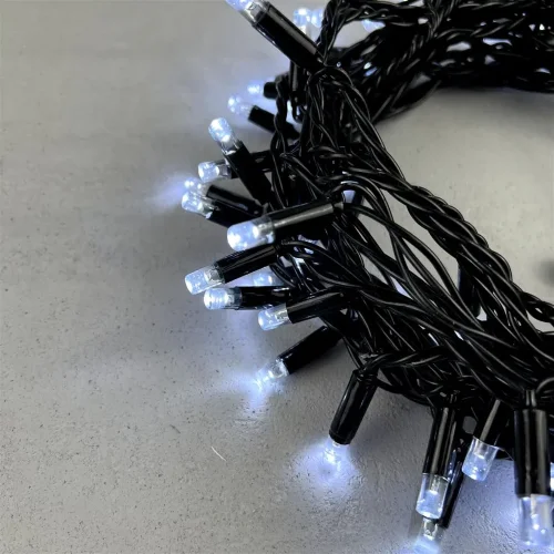 Гирлянда Нить с Колпачком 10м Белая 24В, 100 LED, Провод Черный ПВХ, IP65. Фото 2.