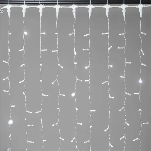 Гирлянда Занавес с Колпачком 2 x 3 м Белый 220В, 600 LED, Провод Прозрачный ПВХ, IP65. Фото 1.