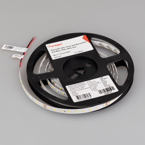 Светодиодная лента RT-А90-10mm 24V Warm2700 (4.8 W/m, IP20, 2835, 5m) (Arlight, высок.эфф.200 лм/Вт) 038777 - фото 2