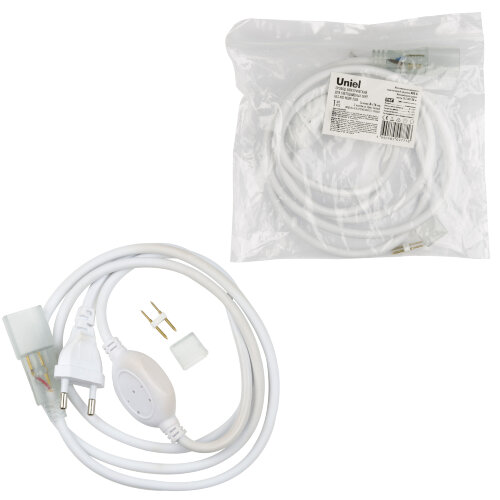 UCX-SP2/N21 WHITE 1 STICKER Провод электрический для светодиодных лент ULS-N21 NEON 220В, 8x16мм, 2 контакта. Цвет белый. TM Uniel - фото