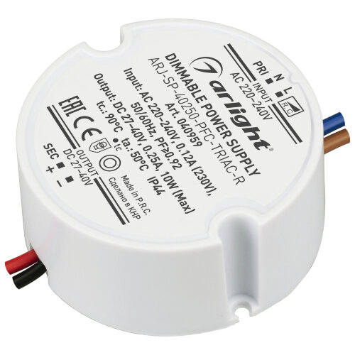 Блок питания ARJ-SP-40250-PFC-TRIAC-R (10W, 27-40V, 250mA) (Arlight, IP44 Пластик, 5 лет) 040959 - фото