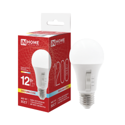 Лампа светодиодная LED-A60-VC 12Вт 230В Е27 1200Лм 3ССТ 3000/4000/6500К с переключателем на лампе IN HOME