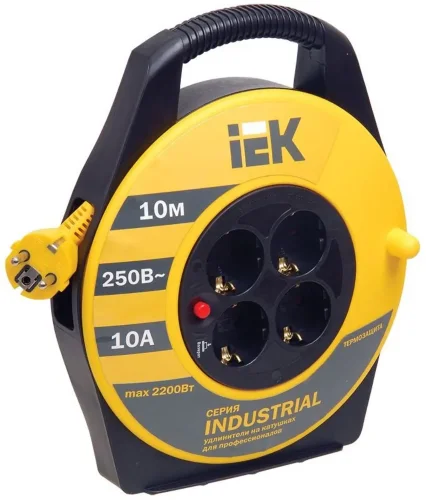 Удлинитель на катушке 4х10м с заземл. 10А IP20 Industrial УК10 3х1 термозащита IEK WKP14-10-04-10 - фото