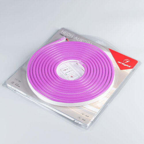 Светодиодная лента герметичная AURORA-PS-A120-16x8mm 24V Purple (10 W/m, IP65, 2835, 5m) (Arlight, Силикон) - фото 2