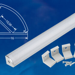 UFE-K06 SILVER-FROZEN 200 POLYBAG Угловой алюминиевый профиль с матовым рассеивателем, 200 см, 2 заглушки+4 крепежа в-к.