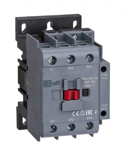 Контактор КМ-102 3п 65А кат. 230В AC 1НО+1НЗ AC-3 AC-4 DEKraft 22008DEK - фото