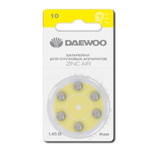 Элемент питания воздушно-цинковый ZA10/PR70 1.45В BL-6 (блист.6шт) для слуховых аппаратов DAEWOO 5060333 - фото