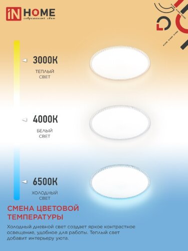 Светильник светодиодный NEO MYSTERY-95RC-WH 95Вт 230В 3000-6500K 7600Лм 465x60мм с пультом ДУ белый IN HOME - Фото 7