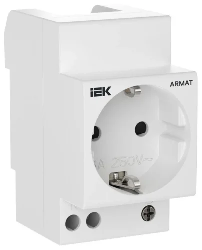 Розетка на DIN-рейку 45мм с заземл. защ. шторки 16А ARMAT IEK AR-SOD-G-GND-S-016 - фото