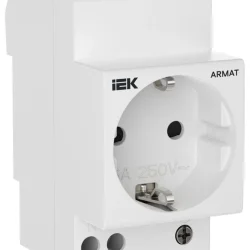 Розетка на DIN-рейку 45мм с заземл. защ. шторки 16А ARMAT IEK AR-SOD-G-GND-S-016