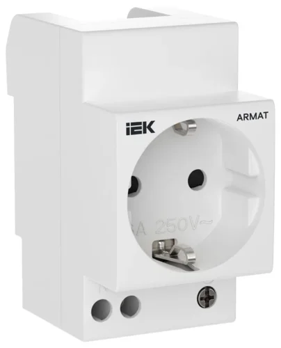 Розетка на DIN-рейку 45мм с заземл. защ. шторки 16А ARMAT IEK AR-SOD-G-GND-S-016 - фото