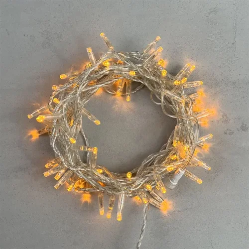 Гирлянда Нить с Колпачком 10м Желтая 24В, 100 LED, Провод Прозрачный ПВХ, IP65. Фото 1.
