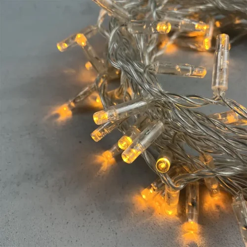 Гирлянда Нить с Колпачком 10м Желтая 24В, 100 LED, Провод Прозрачный ПВХ, IP65. Фото 2.