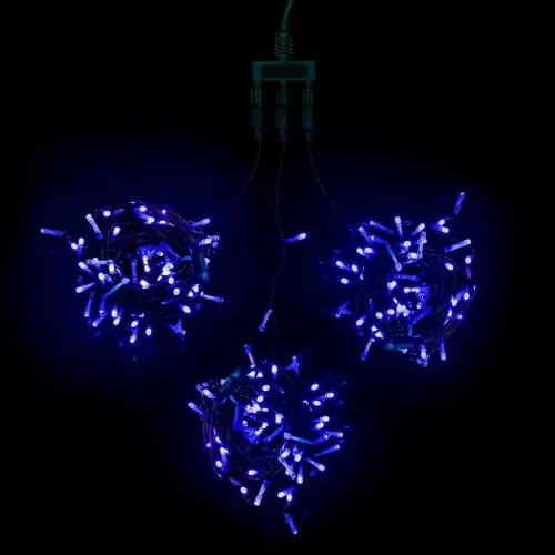 Комплект 3 Синих Нити с Мерцанием Белого Диода по 20м, 600 LED, Провод Черный ПВХ, IP54. Фото 1.