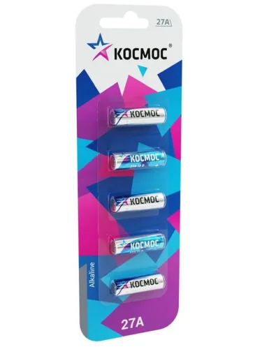 Элемент питания алкалиновый A27 для пультов сигнализаций (блист.5шт) КОСМОС KOC27A5BL - фото