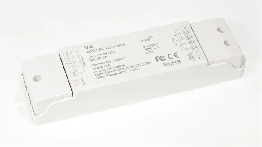 Контроллер V4 IC52 RGBW/RGB/CCT/DIM (12-36V, 4ch x 5A, 240/480/720W) - фото I