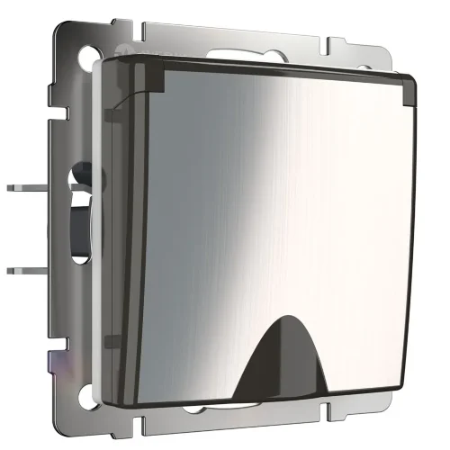 Розетка влагозащ. с зазем. с защит. крышкой и шторками (глянцевый никель) W1171202 - фото