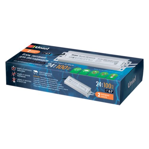 UET-VAJ-100B67 Блок питания для светодиодов с защитой от короткого замыкания и перегрузок, алюминиевый корпус, 100Вт, 24В, IP67, 2 выходных канала - фото 2