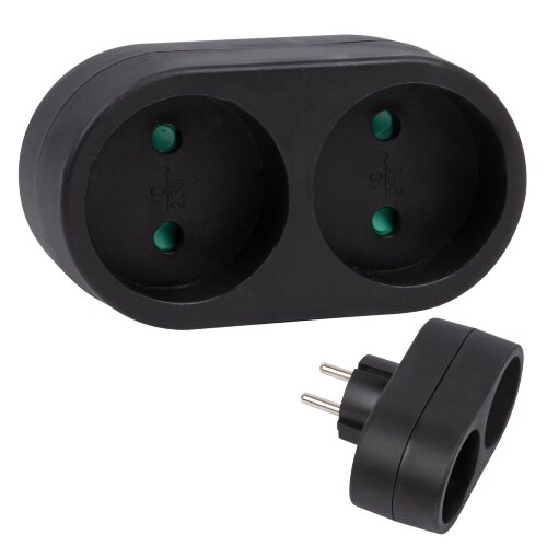 S-ES2-16O BLACK Разветвитель сетевой, б-з, 2 гнезда, 16А, 3500Вт, Черный - фото 1