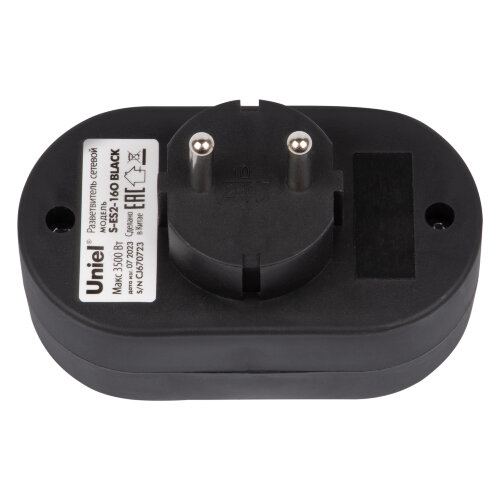 S-ES2-16O BLACK Разветвитель сетевой, б-з, 2 гнезда, 16А, 3500Вт, Черный - фото 5