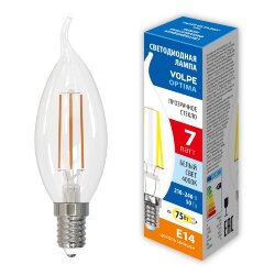 LED-CW35-7W-4000K-E14-CL-SLF Лампа светодиодная, Форма свеча на ветру, прозрачная, Белый свет 4000К