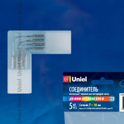 UTC-K-24-B67-RGB CLEAR 005 POLYBAG Соединитель контактный L-образный для светодиодных лент 220В 5050 RGB, 4 контакта, цвет прозрачный, 5 штук в пакете