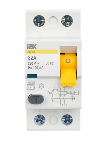 Выключатель дифференциального тока (УЗО) 2п 32А 100мА тип AC ВД1-63 KARAT IEK MDV10-2-032-100 - фото 2