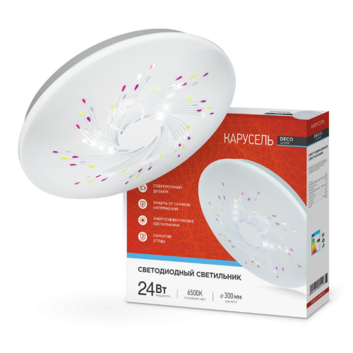 Светильник светодиодный серии DECO КАРУСЕЛЬ 24Вт 230В 6500К 2160Лм 330х55мм IN HOME - Фото 8