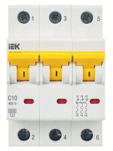 Выключатель автоматический модульный 3п C 10А 6кА ВА47-60M KARAT IEK MVA31-3-010-C - фото 2