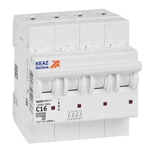 Выключатель автоматический модульный OptiDin BM63-4C16-4.5-УХЛ3 КЭАЗ 326821 - фото
