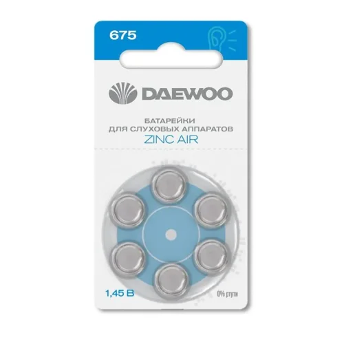 Элемент питания воздушно-цинковый ZA675/PR44 1.45В BL-6 (блист.6шт) для слуховых аппаратов DAEWOO 5060456 - фото