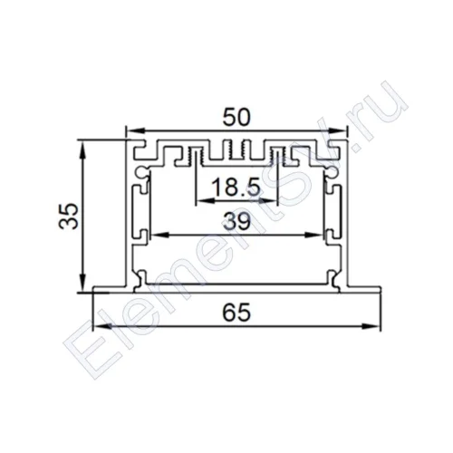 Алюминиевый профиль врезной CX-A045-R 270 (2500x65/50x35мм с рассеивателем) - фото 2.