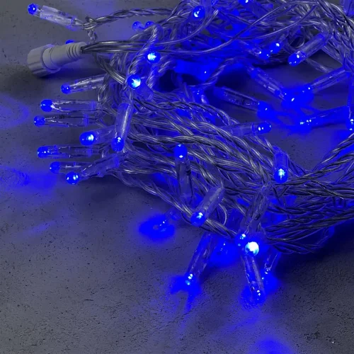 Гирлянда Нить с Колпачком 10м Синяя 24В, 100 LED, Провод Прозрачный ПВХ, IP65. Фото 2.