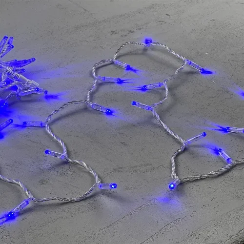 Гирлянда Нить с Колпачком 10м Синяя 24В, 100 LED, Провод Прозрачный ПВХ, IP65. Фото 3.