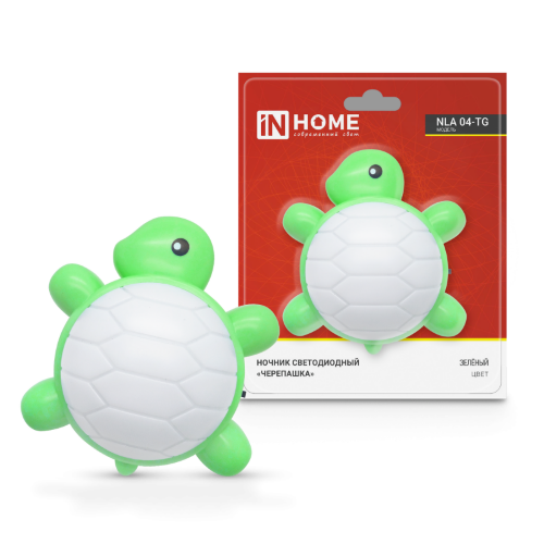 Ночник светодиодный NLA 04-TG ЧЕРЕПАШКА зелёная с выключателем 230В IN HOME - Фото